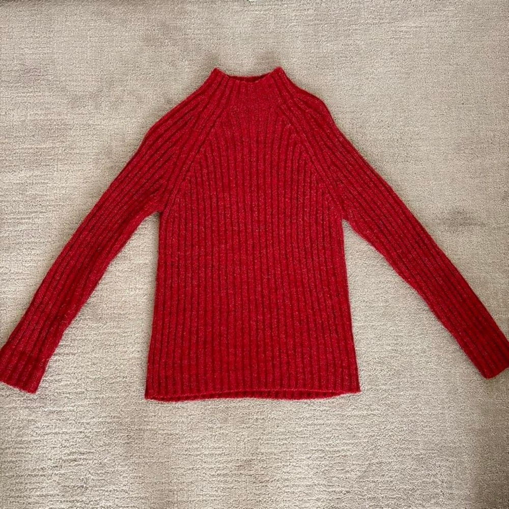 Vintage Express Tricot Red Ribbed Mock Neck Sweater Australia XS